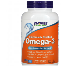 效期至2025/10月  NOW Foods  天然深海魚油 Omega-3 ( EPA 180mg / DHA 120mg) * 200 粒