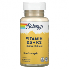  SOLARAY  維生素/維他命 D3 + K2  * 60顆素食膠囊 - 不含大豆   Vitamin D3 + K2