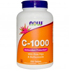  Now Foods 維生素/維他命 C-1000 含: 玫瑰果+生物類黃酮 1000 mg * 250錠 - 維生素C 